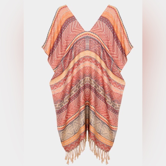 Boho Patterned Cover-Up/Poncho - Picture 1 of 7